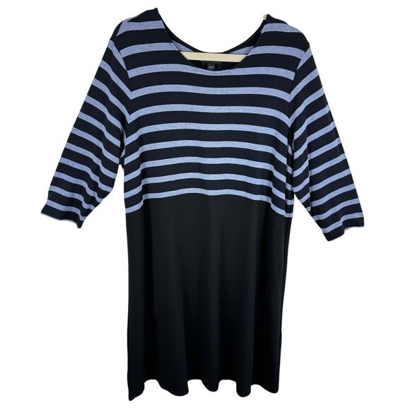 J. Jill Wearever Collection Blue Black Striped Stretchy Knit 3/4 Sleeve Dress XL - Picture 1 of 5